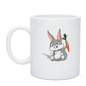 Кружка с принтом Зайчик в Екатеринбурге, керамика | объем — 330 мл, диаметр — 80 мм. Принт наносится на бока кружки, можно сделать два разных изображения | год кролика | зайчик | заяц | кролик | морковь