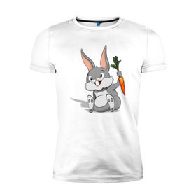Мужская футболка премиум с принтом Зайчик в Екатеринбурге, 92% хлопок, 8% лайкра | приталенный силуэт, круглый вырез ворота, длина до линии бедра, короткий рукав | год кролика | зайчик | заяц | кролик | морковь