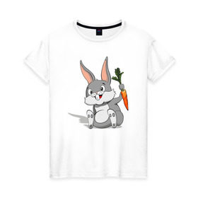 Женская футболка хлопок с принтом Зайчик в Екатеринбурге, 100% хлопок | прямой крой, круглый вырез горловины, длина до линии бедер, слегка спущенное плечо | год кролика | зайчик | заяц | кролик | морковь