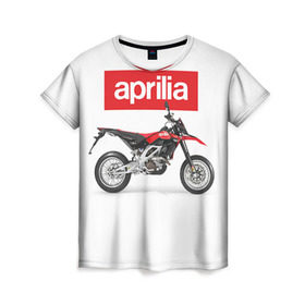 Женская футболка 3D с принтом Aprilia SXV550 в Екатеринбурге, 100% полиэфир ( синтетическое хлопкоподобное полотно) | прямой крой, круглый вырез горловины, длина до линии бедер | aprilia
