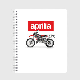 Тетрадь с принтом Aprilia enduro в Екатеринбурге, 100% бумага | 48 листов, плотность листов — 60 г/м2, плотность картонной обложки — 250 г/м2. Листы скреплены сбоку удобной пружинной спиралью. Уголки страниц и обложки скругленные. Цвет линий — светло-серый
 | Тематика изображения на принте: aprilia