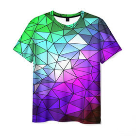 Мужская футболка 3D с принтом Стекло мозаики в Екатеринбурге, 100% полиэфир | прямой крой, круглый вырез горловины, длина до линии бедер | полигон | разноцветный | треугольники