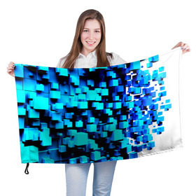 Флаг 3D с принтом Кубическая текстура в Екатеринбурге, 100% полиэстер | плотность ткани — 95 г/м2, размер — 67 х 109 см. Принт наносится с одной стороны | кубы | объем | синий