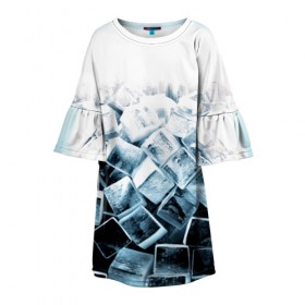 Детское платье 3D с принтом Кубики льда в Екатеринбурге, 100% полиэстер | прямой силуэт, чуть расширенный к низу. Круглая горловина, на рукавах — воланы | Тематика изображения на принте: синий