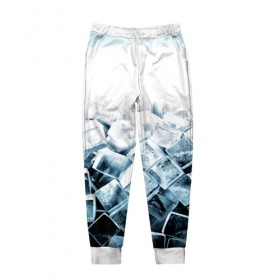 Мужские брюки 3D с принтом Кубики льда в Екатеринбурге, 100% полиэстер | манжеты по низу, эластичный пояс регулируется шнурком, по бокам два кармана без застежек, внутренняя часть кармана из мелкой сетки | синий