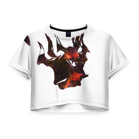 Женская футболка 3D укороченная с принтом Shadow Fiend в Екатеринбурге, 100% полиэстер | круглая горловина, длина футболки до линии талии, рукава с отворотами | 