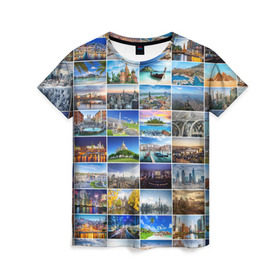 Женская футболка 3D с принтом Мир путешествий в Екатеринбурге, 100% полиэфир ( синтетическое хлопкоподобное полотно) | прямой крой, круглый вырез горловины, длина до линии бедер | азия | берлин | вегас | венеция | воспоминания | города | достопримечательности | европа | египет | калифорния | каникулы | лондон | милан | москва | ностальгия | нью йорк | отдых | отпуск | память