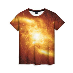 Женская футболка 3D с принтом Огненная галактика в Екатеринбурге, 100% полиэфир ( синтетическое хлопкоподобное полотно) | прямой крой, круглый вырез горловины, длина до линии бедер | вселенная | галактика | звёзды | земля | комета | космос | метеориты | метеоры | млечный путь | орбита | планеты | солнечная система | солнце