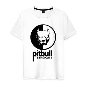 Мужская футболка хлопок с принтом Питбуль в Екатеринбурге, 100% хлопок | прямой крой, круглый вырез горловины, длина до линии бедер, слегка спущенное плечо. | питбуль | собака