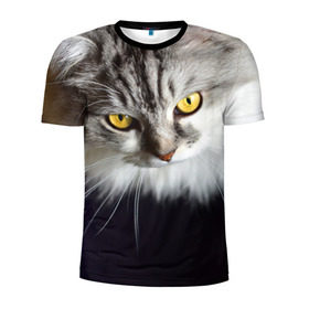Мужская футболка 3D спортивная с принтом Жёлтые глаза в Екатеринбурге, 100% полиэстер с улучшенными характеристиками | приталенный силуэт, круглая горловина, широкие плечи, сужается к линии бедра | взгляд | глаза | голова животного | киска | кот | котёнок | кошка | прикольные картинки