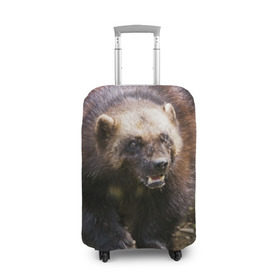 Чехол для чемодана 3D с принтом Росомаха в Екатеринбурге, 86% полиэфир, 14% спандекс | двустороннее нанесение принта, прорези для ручек и колес | животные | лес | медведи | охота | природа | туризм