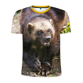 Мужская футболка 3D спортивная с принтом Росомаха в Екатеринбурге, 100% полиэстер с улучшенными характеристиками | приталенный силуэт, круглая горловина, широкие плечи, сужается к линии бедра | животные | лес | медведи | охота | природа | туризм