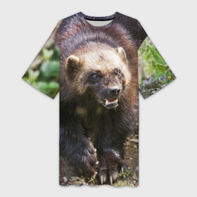 Платье-футболка 3D с принтом Росомаха в Екатеринбурге,  |  | животные | лес | медведи | охота | природа | туризм