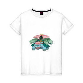 Женская футболка хлопок с принтом Венузавр в Екатеринбурге, 100% хлопок | прямой крой, круглый вырез горловины, длина до линии бедер, слегка спущенное плечо | венузавр | покемон