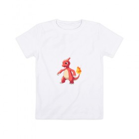 Детская футболка хлопок с принтом Чармелеон в Екатеринбурге, 100% хлопок | круглый вырез горловины, полуприлегающий силуэт, длина до линии бедер | Тематика изображения на принте: покемон | чармелеон