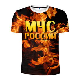 Мужская футболка 3D спортивная с принтом МЧС России 2 в Екатеринбурге, 100% полиэстер с улучшенными характеристиками | приталенный силуэт, круглая горловина, широкие плечи, сужается к линии бедра | Тематика изображения на принте: мчс | пожарный | россии