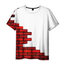 Мужская футболка 3D с принтом Кирпичики в Екатеринбурге, 100% полиэфир | прямой крой, круглый вырез горловины, длина до линии бедер | Тематика изображения на принте: белый | красный | стена