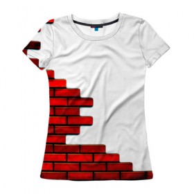 Женская футболка 3D с принтом Кирпичики в Екатеринбурге, 100% полиэфир ( синтетическое хлопкоподобное полотно) | прямой крой, круглый вырез горловины, длина до линии бедер | белый | красный | стена