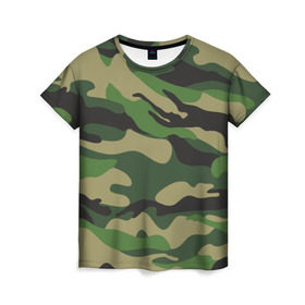 Женская футболка 3D с принтом Лесной камуфляж в Екатеринбурге, 100% полиэфир ( синтетическое хлопкоподобное полотно) | прямой крой, круглый вырез горловины, длина до линии бедер | camouflage | forest camouflage | камуфляж | лесной камуфляж