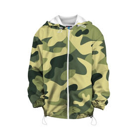 Детская куртка 3D с принтом Зелёный камуфляж в Екатеринбурге, 100% полиэстер | застежка — молния, подол и капюшон оформлены резинкой с фиксаторами, по бокам — два кармана без застежек, один потайной карман на груди, плотность верхнего слоя — 90 г/м2; плотность флисового подклада — 260 г/м2 | camouflage | green camouflage | зеленый камуфляж | камуфляж