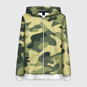 Женская толстовка 3D на молнии с принтом Зелёный камуфляж в Екатеринбурге, 100% полиэстер | длина до линии бедра, манжеты и пояс оформлены мягкой тканевой резинкой, двухслойный капюшон со шнурком для регулировки, спереди молния, по бокам два кармана | camouflage | green camouflage | зеленый камуфляж | камуфляж