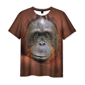 Мужская футболка 3D с принтом Обезьяна в Екатеринбурге, 100% полиэфир | прямой крой, круглый вырез горловины, длина до линии бедер | животные | о.м.с.к. | обезьяна | орангутанг