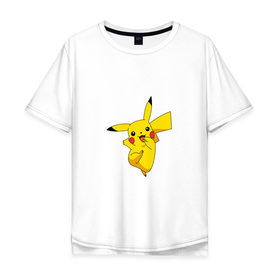 Мужская футболка хлопок Oversize с принтом Pikachu Smile в Екатеринбурге, 100% хлопок | свободный крой, круглый ворот, “спинка” длиннее передней части | пикачу | покемон