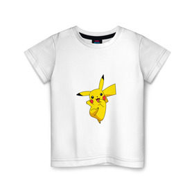 Детская футболка хлопок с принтом Pikachu Smile в Екатеринбурге, 100% хлопок | круглый вырез горловины, полуприлегающий силуэт, длина до линии бедер | Тематика изображения на принте: пикачу | покемон