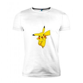 Мужская футболка премиум с принтом Pikachu Smile в Екатеринбурге, 92% хлопок, 8% лайкра | приталенный силуэт, круглый вырез ворота, длина до линии бедра, короткий рукав | Тематика изображения на принте: пикачу | покемон