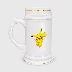 Кружка пивная с принтом Pikachu Smile в Екатеринбурге,  керамика (Материал выдерживает высокую температуру, стоит избегать резкого перепада температур) |  объем 630 мл | Тематика изображения на принте: пикачу | покемон