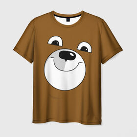 Мужская футболка 3D с принтом Мишутка в Екатеринбурге, 100% полиэфир | прямой крой, круглый вырез горловины, длина до линии бедер | животное.лицо.улыбка.разное.прикольное