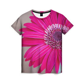 Женская футболка 3D с принтом Гербера 2 в Екатеринбурге, 100% полиэфир ( синтетическое хлопкоподобное полотно) | прямой крой, круглый вырез горловины, длина до линии бедер | герберы | зелень | лепестки | природа | растения | цветы