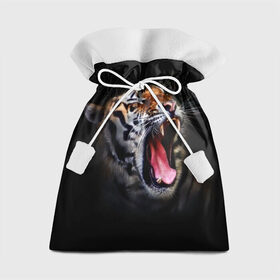 Подарочный 3D мешок с принтом Оскал тигра в Екатеринбурге, 100% полиэстер | Размер: 29*39 см | Тематика изображения на принте: дикая кошка | пасть | тигр | хищник
