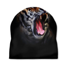 Шапка 3D с принтом Оскал тигра в Екатеринбурге, 100% полиэстер | универсальный размер, печать по всей поверхности изделия | дикая кошка | пасть | тигр | хищник