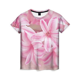 Женская футболка 3D с принтом Нежные цветочки в Екатеринбурге, 100% полиэфир ( синтетическое хлопкоподобное полотно) | прямой крой, круглый вырез горловины, длина до линии бедер | розовый | цветок | цветы