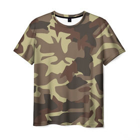 Мужская футболка 3D с принтом Коричневый камуфляж в Екатеринбурге, 100% полиэфир | прямой крой, круглый вырез горловины, длина до линии бедер | camo | camouflage | камо | хаки