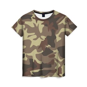 Женская футболка 3D с принтом Коричневый камуфляж в Екатеринбурге, 100% полиэфир ( синтетическое хлопкоподобное полотно) | прямой крой, круглый вырез горловины, длина до линии бедер | Тематика изображения на принте: camo | camouflage | камо | хаки