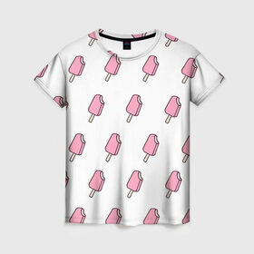 Женская футболка 3D с принтом Мороженое розовое в Екатеринбурге, 100% полиэфир ( синтетическое хлопкоподобное полотно) | прямой крой, круглый вырез горловины, длина до линии бедер | Тематика изображения на принте: ice cream | мода | мороженое | тренд