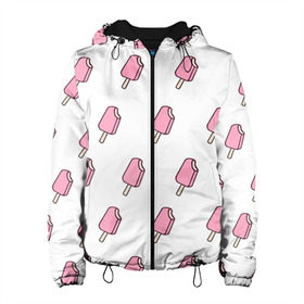 Женская куртка 3D с принтом Мороженое розовое в Екатеринбурге, ткань верха — 100% полиэстер, подклад — флис | прямой крой, подол и капюшон оформлены резинкой с фиксаторами, два кармана без застежек по бокам, один большой потайной карман на груди. Карман на груди застегивается на липучку | ice cream | мода | мороженое | тренд