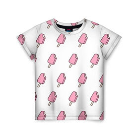 Детская футболка 3D с принтом Мороженое розовое в Екатеринбурге, 100% гипоаллергенный полиэфир | прямой крой, круглый вырез горловины, длина до линии бедер, чуть спущенное плечо, ткань немного тянется | ice cream | мода | мороженое | тренд