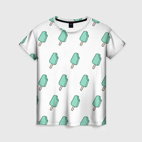 Женская футболка 3D с принтом Мороженое мятное в Екатеринбурге, 100% полиэфир ( синтетическое хлопкоподобное полотно) | прямой крой, круглый вырез горловины, длина до линии бедер | Тематика изображения на принте: ice cream | мода | мороженое | тренд