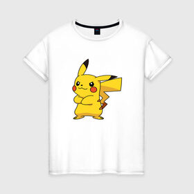 Женская футболка хлопок с принтом Pikachu в Екатеринбурге, 100% хлопок | прямой крой, круглый вырез горловины, длина до линии бедер, слегка спущенное плечо | pikachu | pokemon | пикачу | покемон