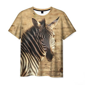 Мужская футболка 3D с принтом Зебра в Екатеринбурге, 100% полиэфир | прямой крой, круглый вырез горловины, длина до линии бедер | африка | голова животного | зебра | лошадь | природа