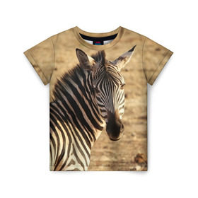 Детская футболка 3D с принтом Зебра в Екатеринбурге, 100% гипоаллергенный полиэфир | прямой крой, круглый вырез горловины, длина до линии бедер, чуть спущенное плечо, ткань немного тянется | африка | голова животного | зебра | лошадь | природа