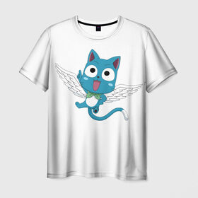 Мужская футболка 3D с принтом Хеппи в Екатеринбурге, 100% полиэфир | прямой крой, круглый вырез горловины, длина до линии бедер | Тематика изображения на принте: fairy tail | хеппи