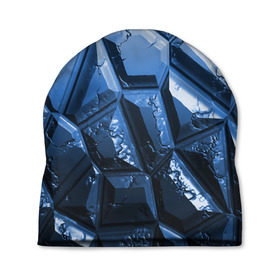 Шапка 3D с принтом Каменная кладка синяя в Екатеринбурге, 100% полиэстер | универсальный размер, печать по всей поверхности изделия | камень | синий | текстура