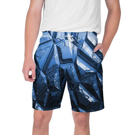 Мужские шорты 3D с принтом Каменная кладка синяя в Екатеринбурге,  полиэстер 100% | прямой крой, два кармана без застежек по бокам. Мягкая трикотажная резинка на поясе, внутри которой широкие завязки. Длина чуть выше колен | камень | синий | текстура