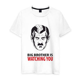 Мужская футболка хлопок с принтом Big Brother is watching you в Екатеринбурге, 100% хлопок | прямой крой, круглый вырез горловины, длина до линии бедер, слегка спущенное плечо. | 1984 | большой брат | джордж оурелл