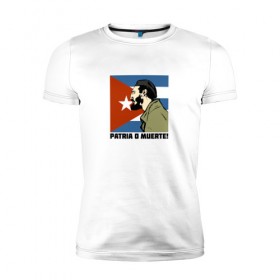 Мужская футболка премиум с принтом Фидель Кастро в Екатеринбурге, 92% хлопок, 8% лайкра | приталенный силуэт, круглый вырез ворота, длина до линии бедра, короткий рукав | 