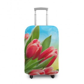 Чехол для чемодана 3D с принтом Полевые тюльпаны в Екатеринбурге, 86% полиэфир, 14% спандекс | двустороннее нанесение принта, прорези для ручек и колес | арт | краска | лето | лучи | любовь | новинки | популярные | природа | рисунки | свет | цветы